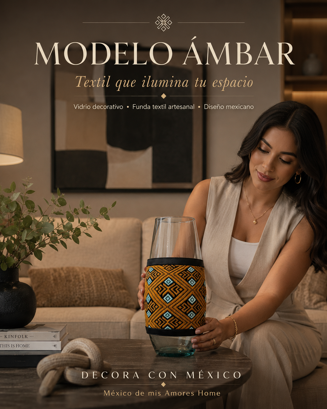 Jarrón Vidrio Soplado Ámbar