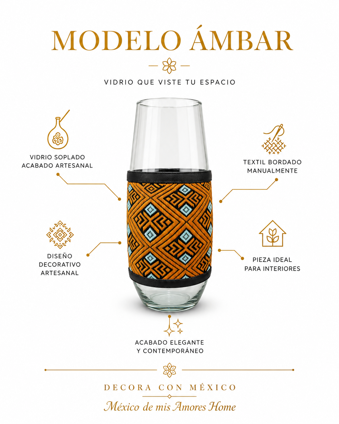 Jarrón Vidrio Soplado Ámbar