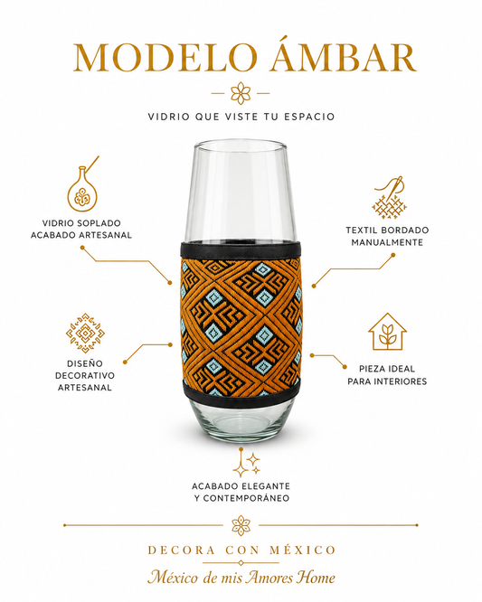 Jarrón Vidrio Soplado Ámbar